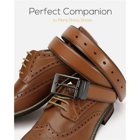 Mens Reversible Leather Belt Black Brown Adjustable Dress Belt for Pants Casual - Picture 3 of 7